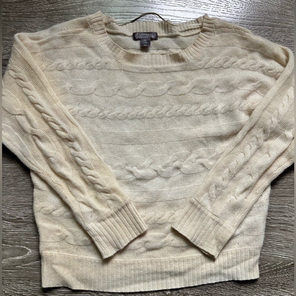 CHARTER CLUB 100% 2-Ply Cashmere Ivory Cabled Sweater, Size: M - Picture 2 of 8